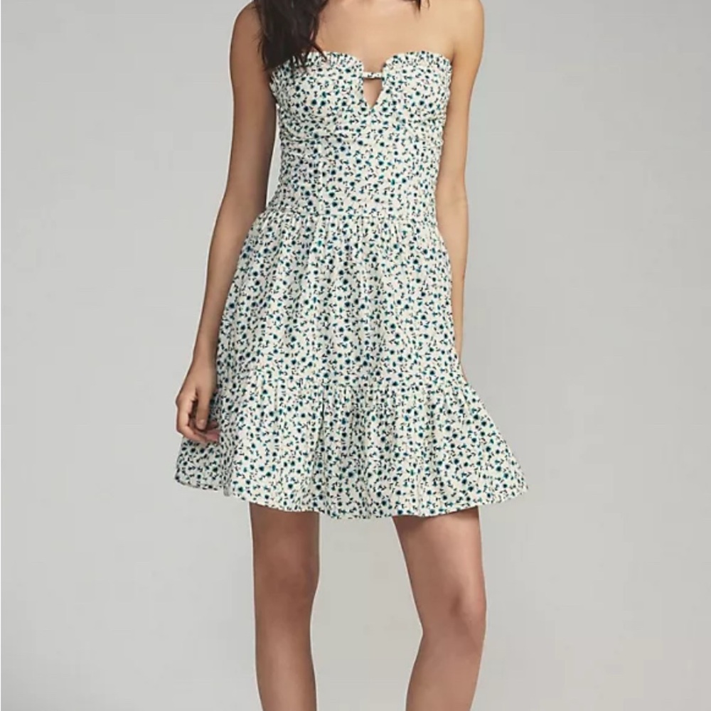 Anthropologie - Forever That Girl Strapless Mini Dress in Green Motif